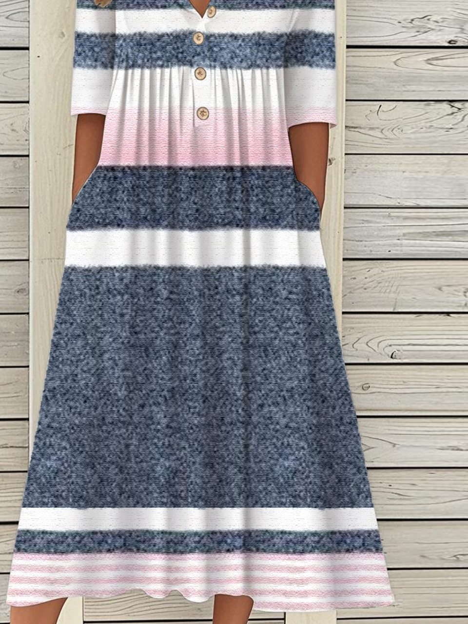 Holiday Half Button Pocket Hem Long Dress