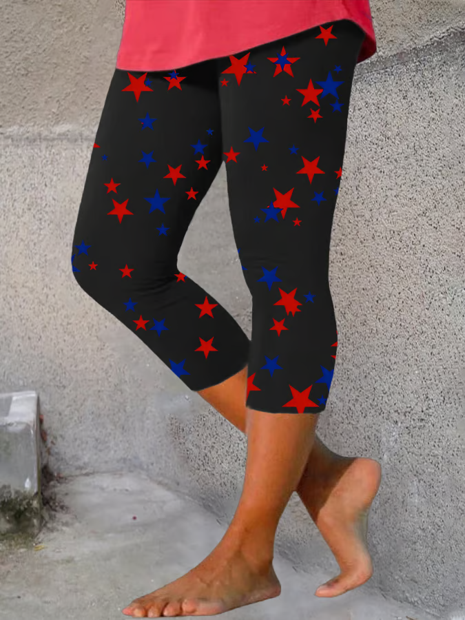 Women's Independence Day Star Print Casual Leggings