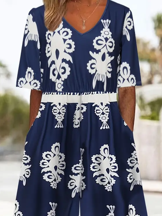 Women's H-Line V Neck Daily Going Out Casual Printing Floral Summer Ankle Pants Jumpsuit Romper