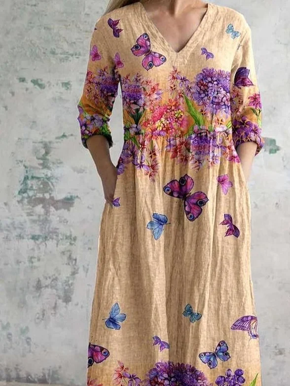 V Neck Regular Fit Casual Jersey Dress