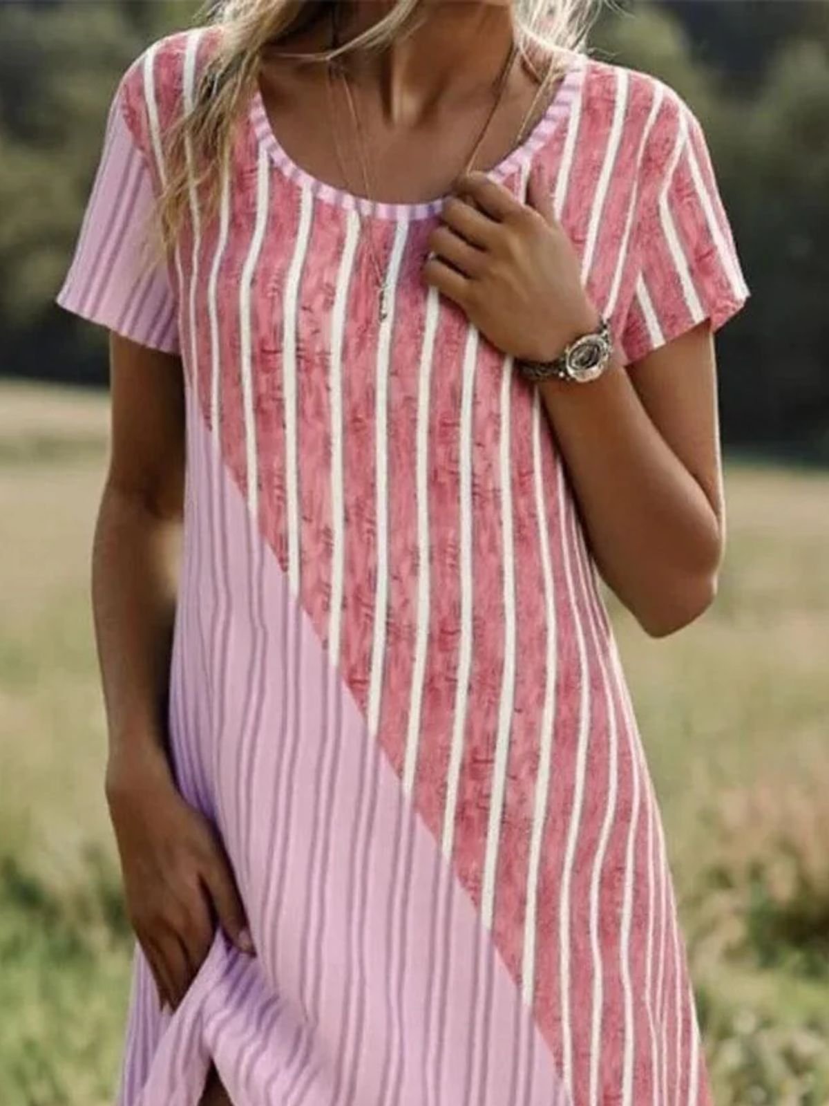 Crew Neck Vacation Dress With No