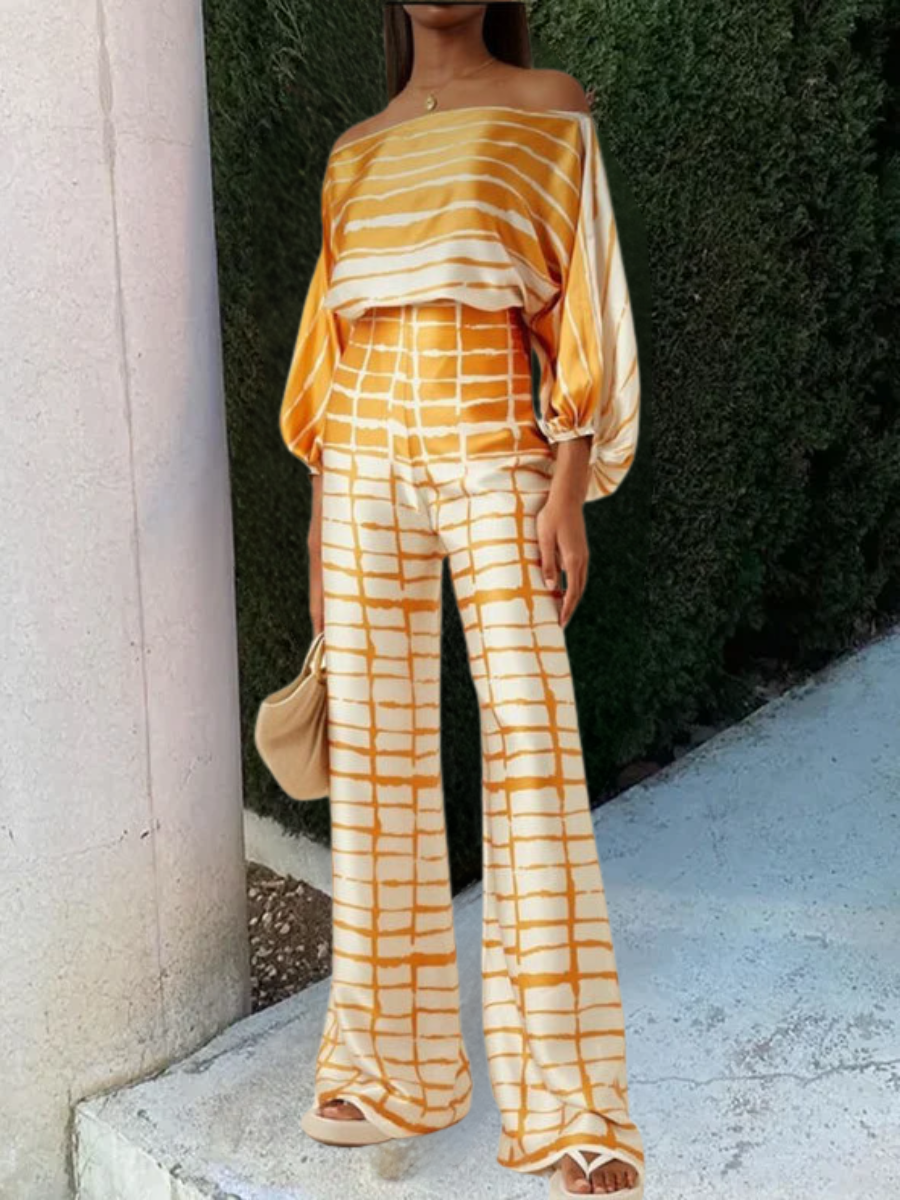 Women's Printing Abstract Stripes Daily Going Out Two-Piece Set Rose Red Casual Summer Top With Pants Matching Set