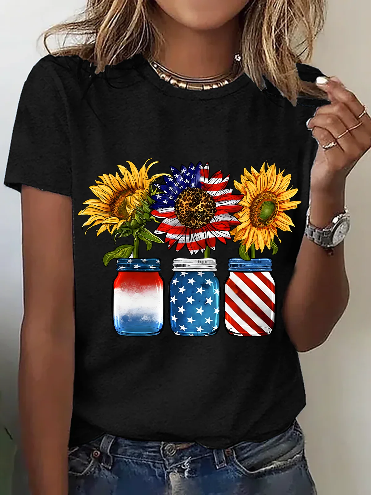America Sunflower Cotton T-Shirt
