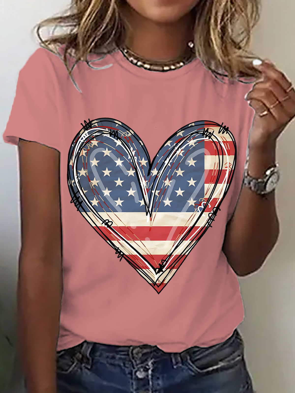 American Flag Heart Cotton T-Shirt