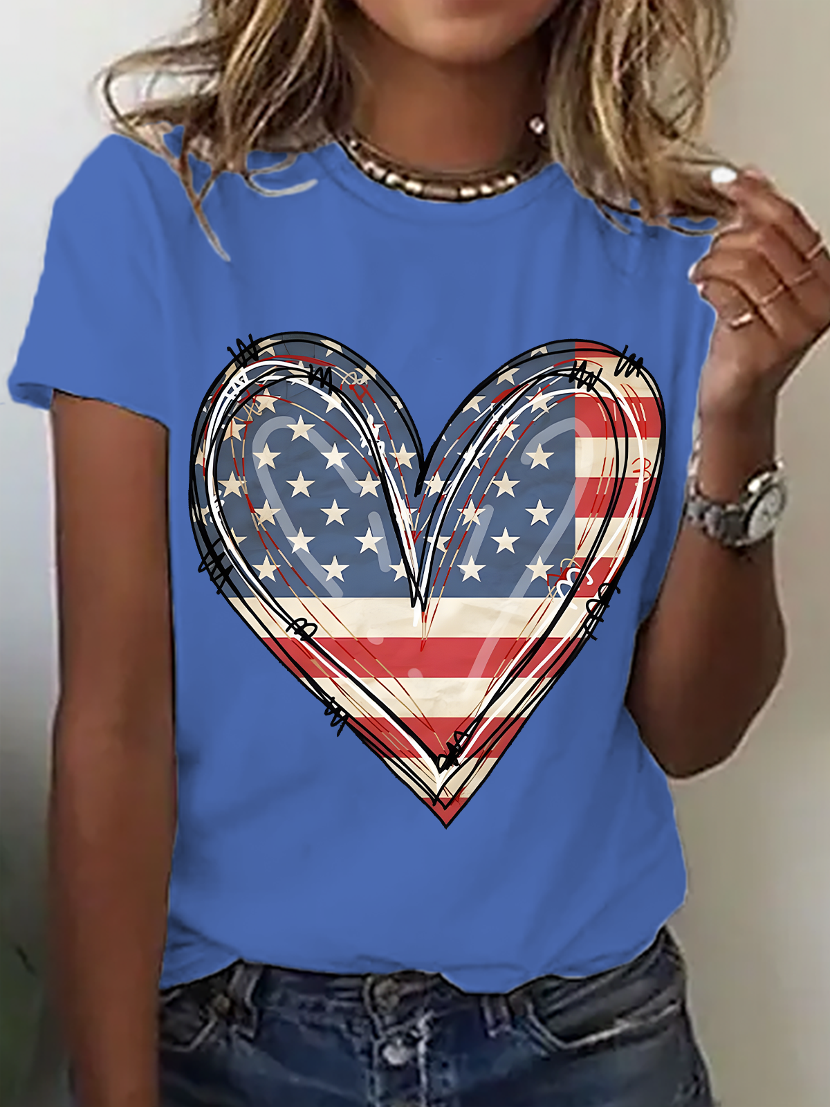 American Flag Heart Cotton T-Shirt
