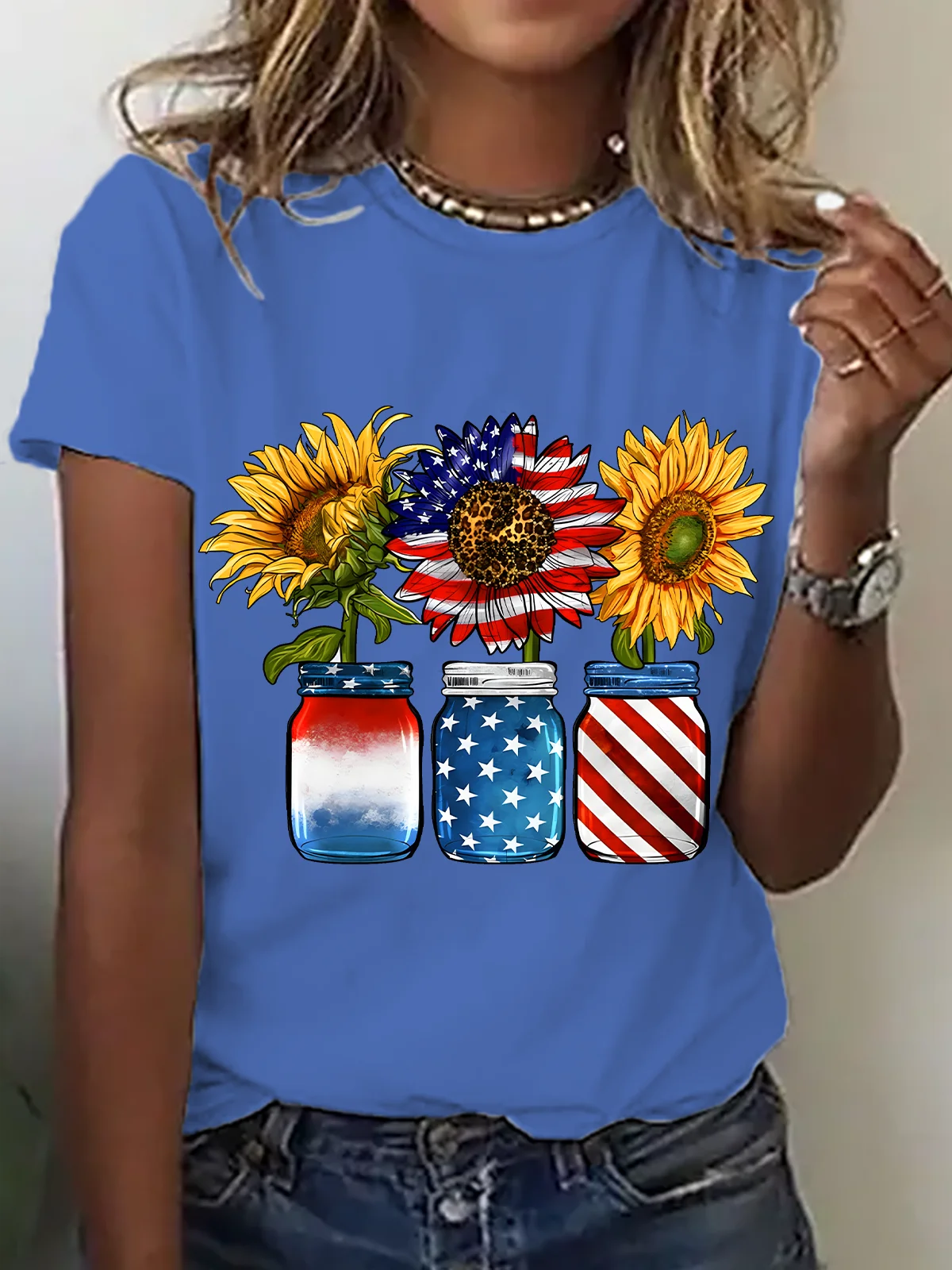 America Sunflower Cotton T-Shirt