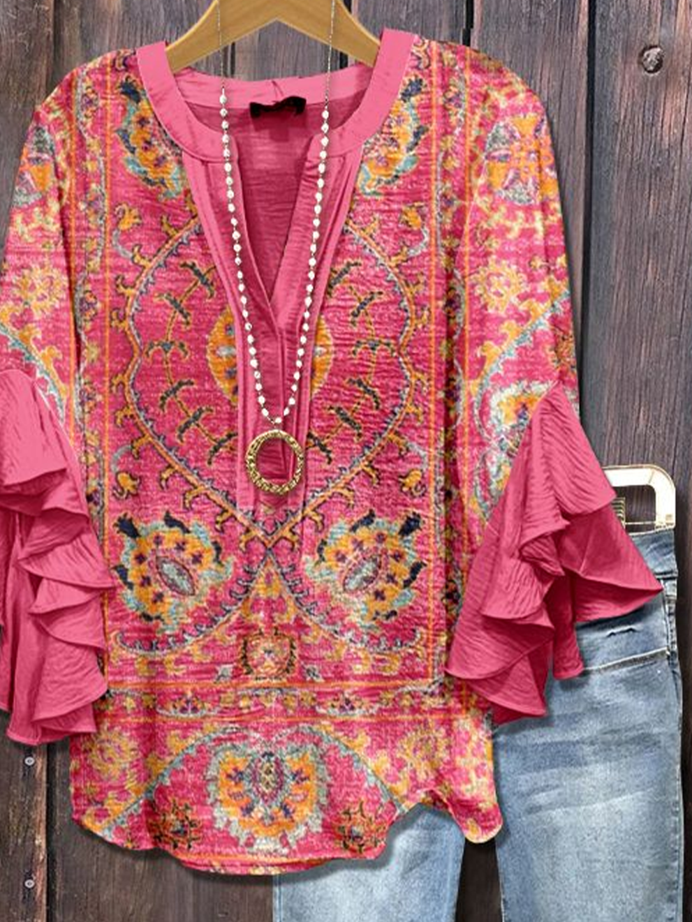 Women's Floral Ruffle Sleeve Top