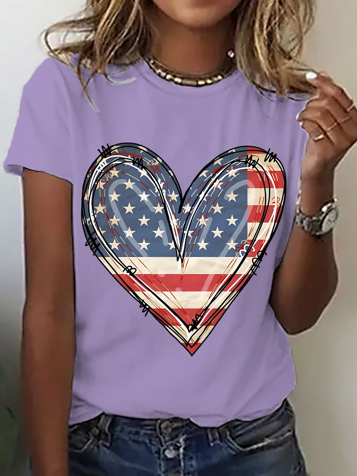 American Flag Heart Cotton T-Shirt