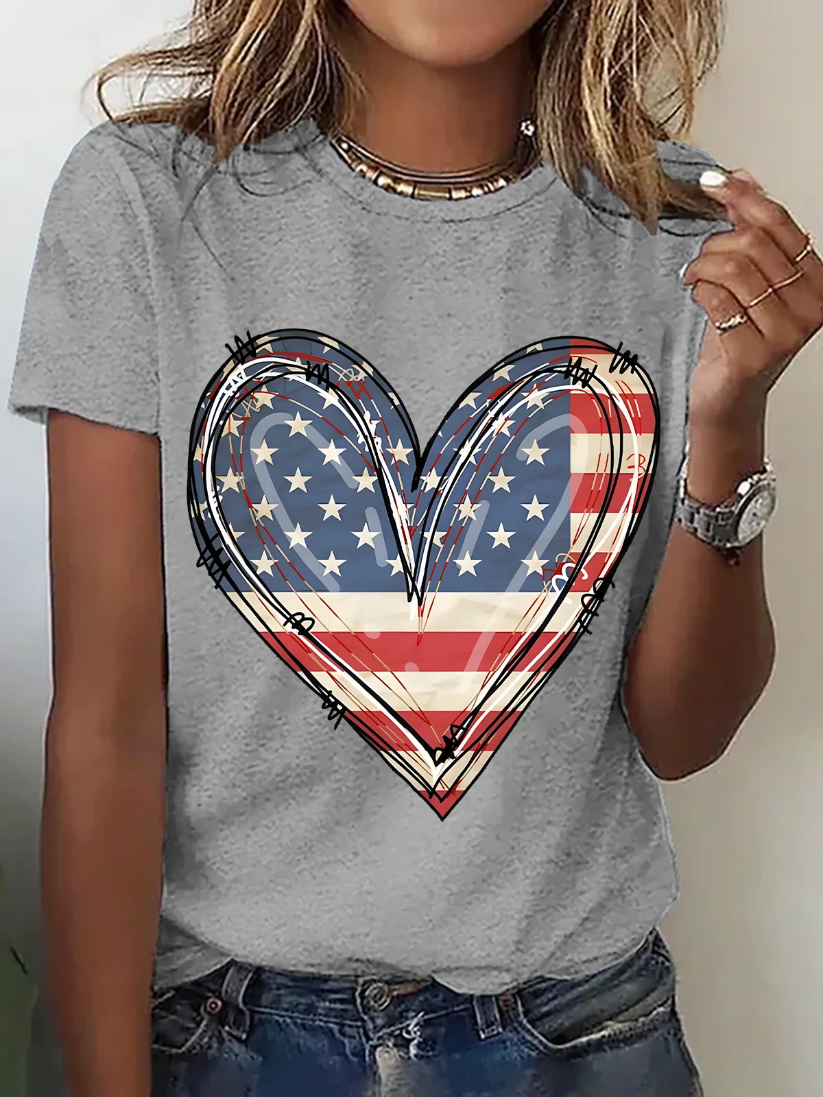 American Flag Heart Cotton T-Shirt