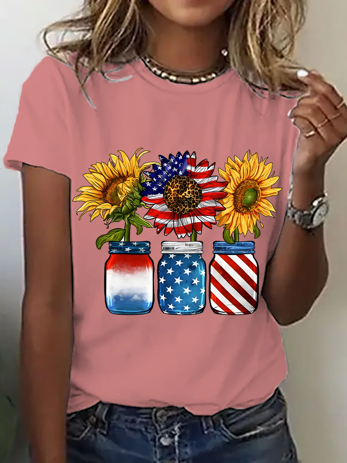 America Sunflower Cotton T-Shirt