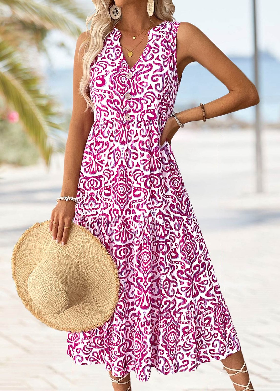 Casual Loose Notched Buckle Dress