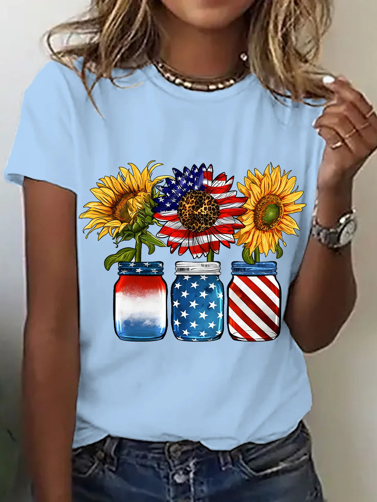 America Sunflower Cotton T-Shirt