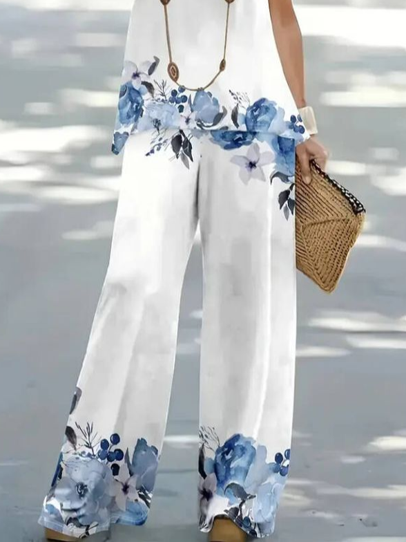 Women's Floral Print Casual Vest and Pants Two-Piece Set