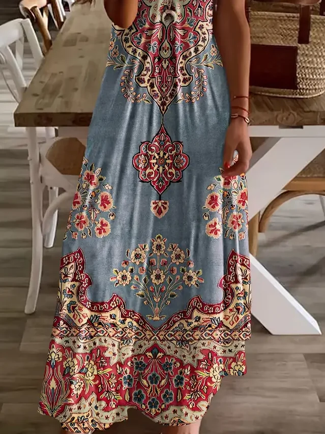 Women's Floral Print V-Neck Short Sleeve Casual Dress
