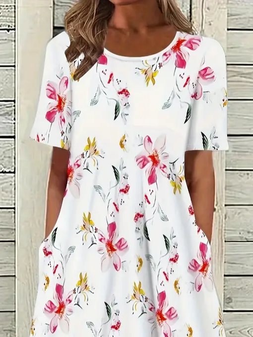 Women's Floral Print Crew Neck Dress