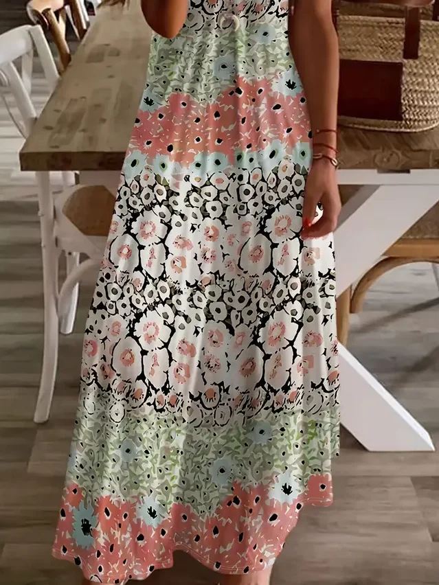 Women's Floral Print V-Neck Short Sleeve Casual Dress