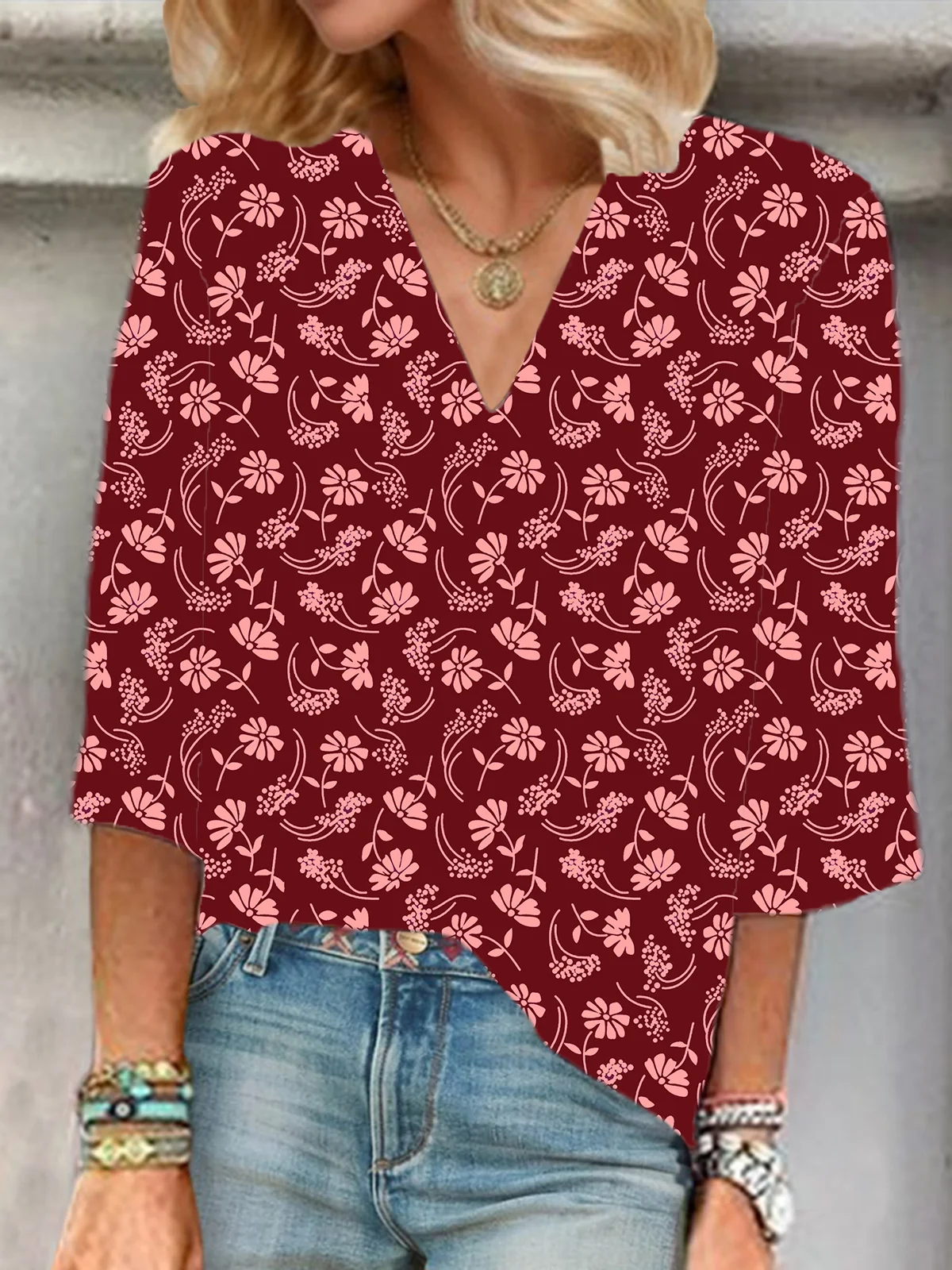 Plants Shawl Collar Casual Cotton Blouse