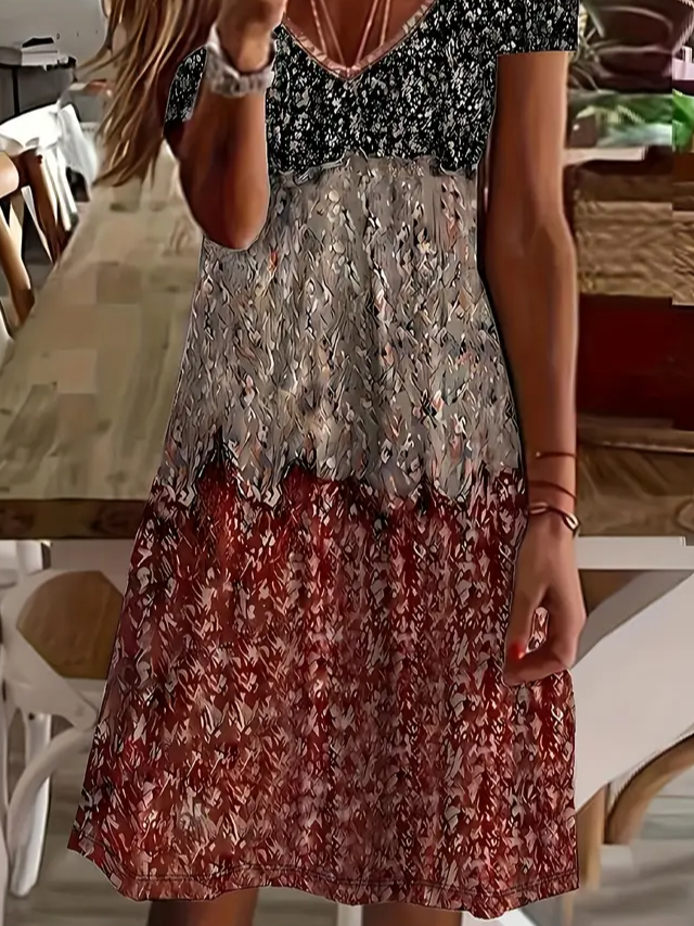 Women's Floral Print V-Neck Short Sleeve Dress