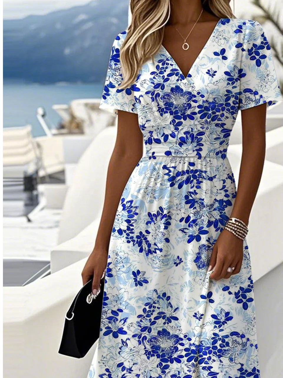Casual Regular Fit V Neck Floral Dress