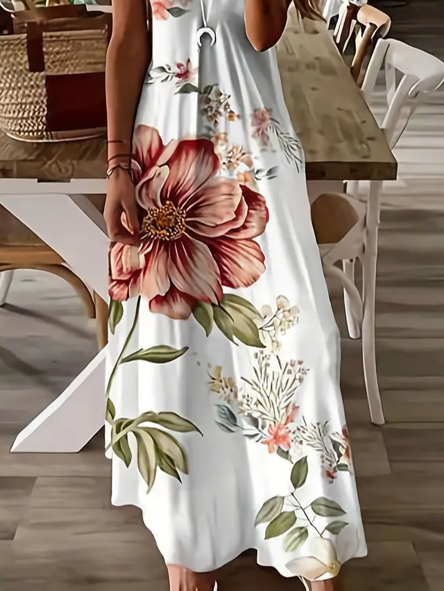 Women's Floral Print Casual V-Neck Suspender Dress