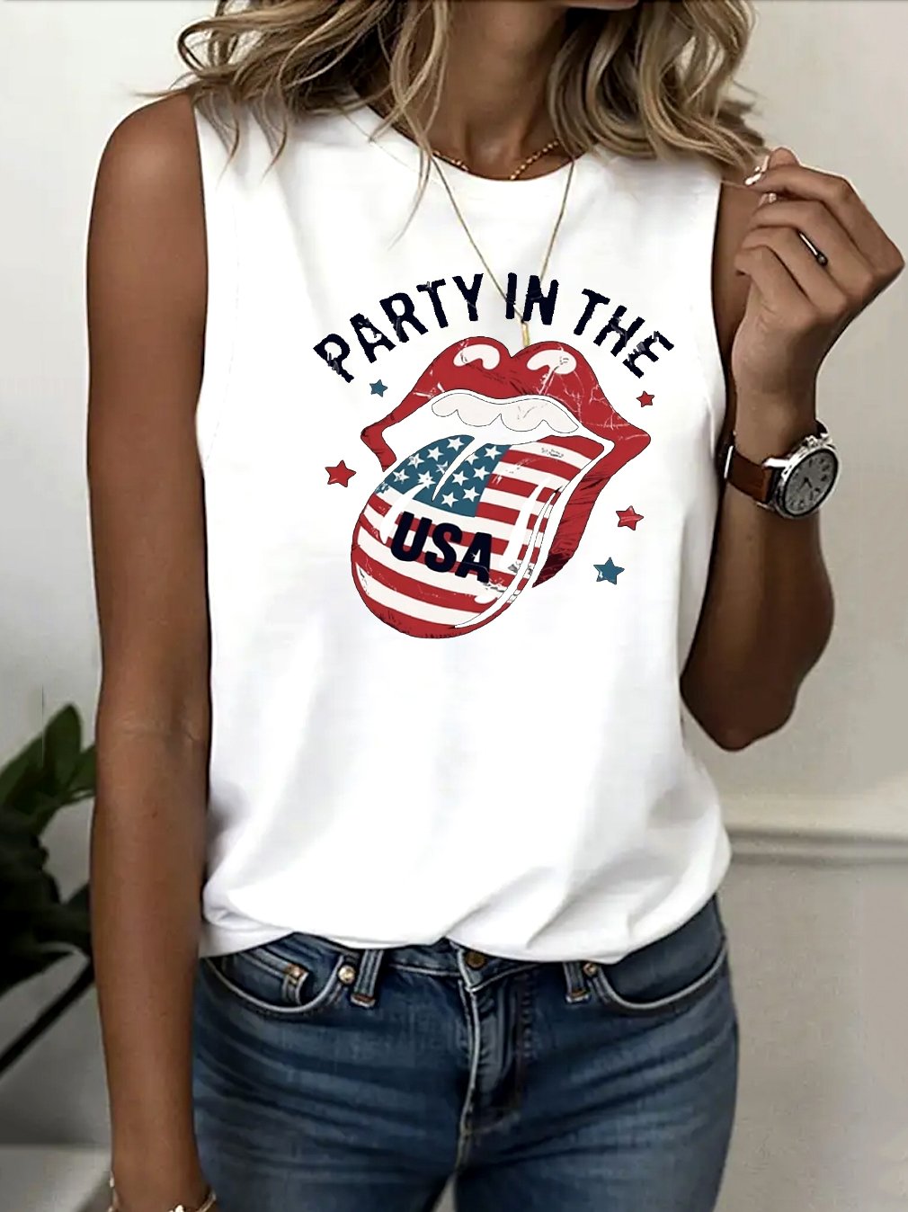 Regular Fit Cotton Casual Geometric Tank Top