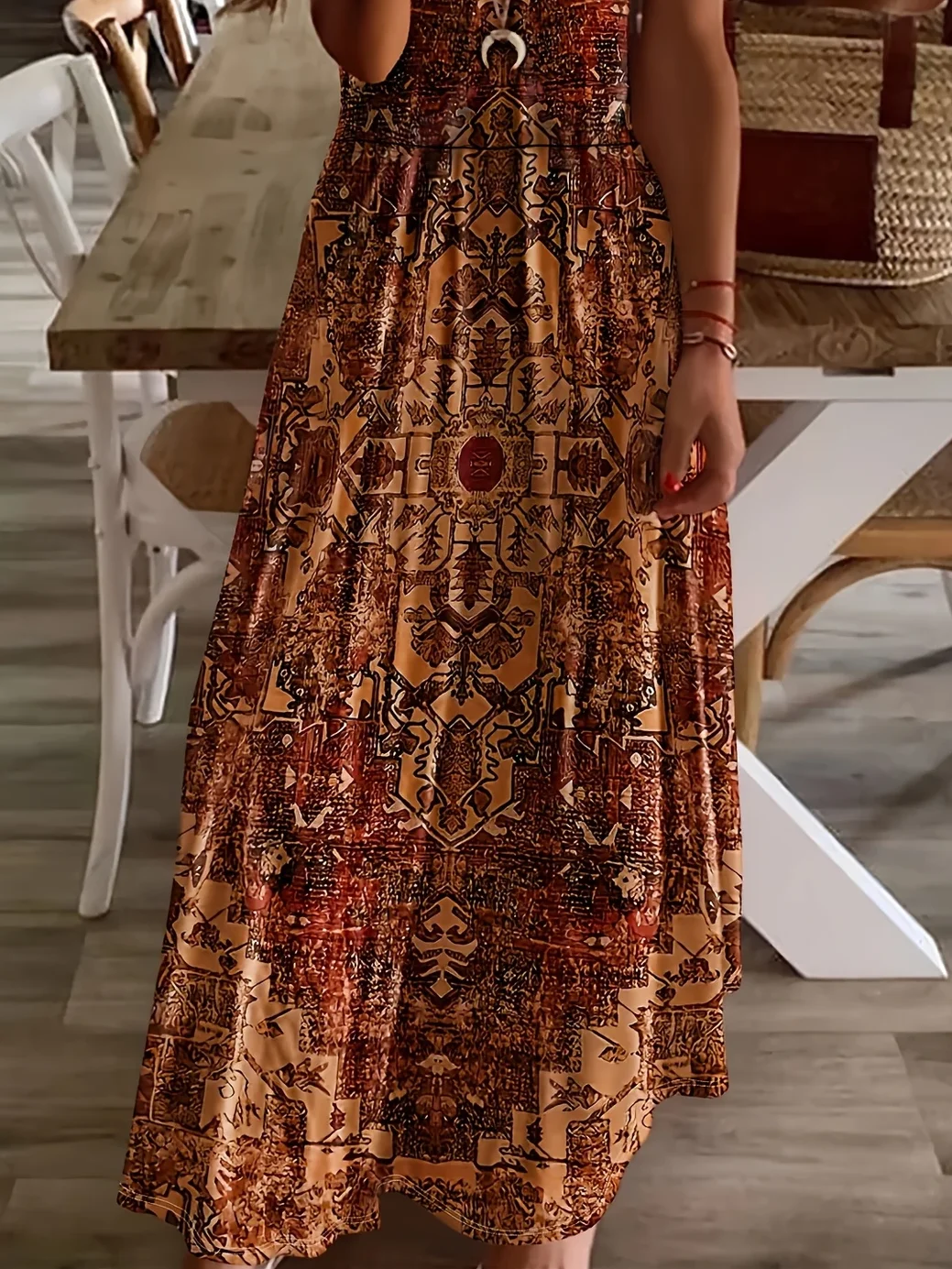Women's Short Sleeve Summer Brown Floral Printing V Neck Daily Going Out Casual Maxi X-Line Dress