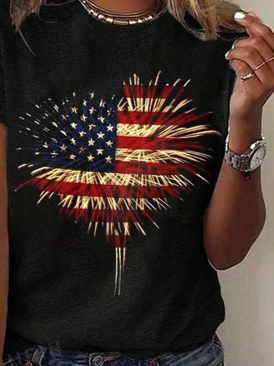 Women's Short Sleeve T-shirt Summer Black Independence Day (Flag) Printing Crew Neck Daily Going Out Casual Top