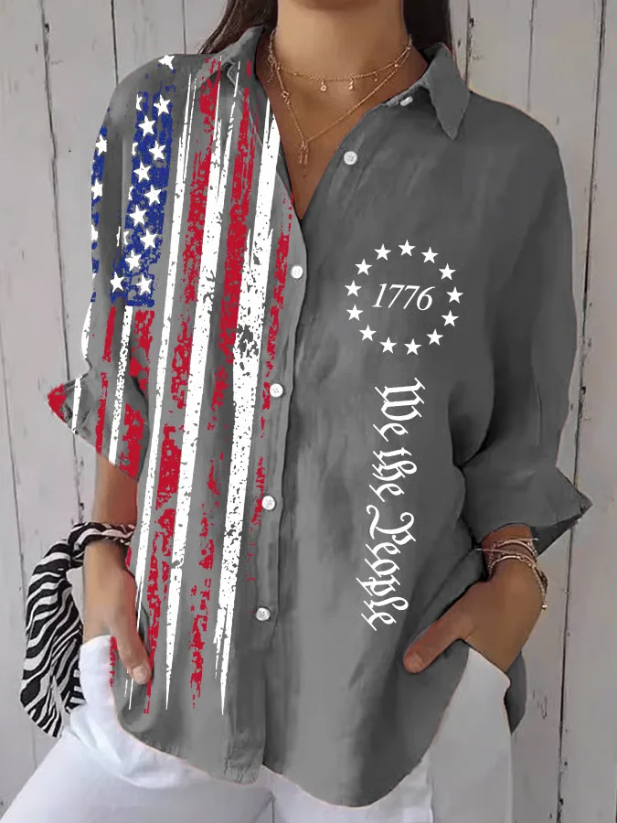 Vintage Flag Print Blouse
