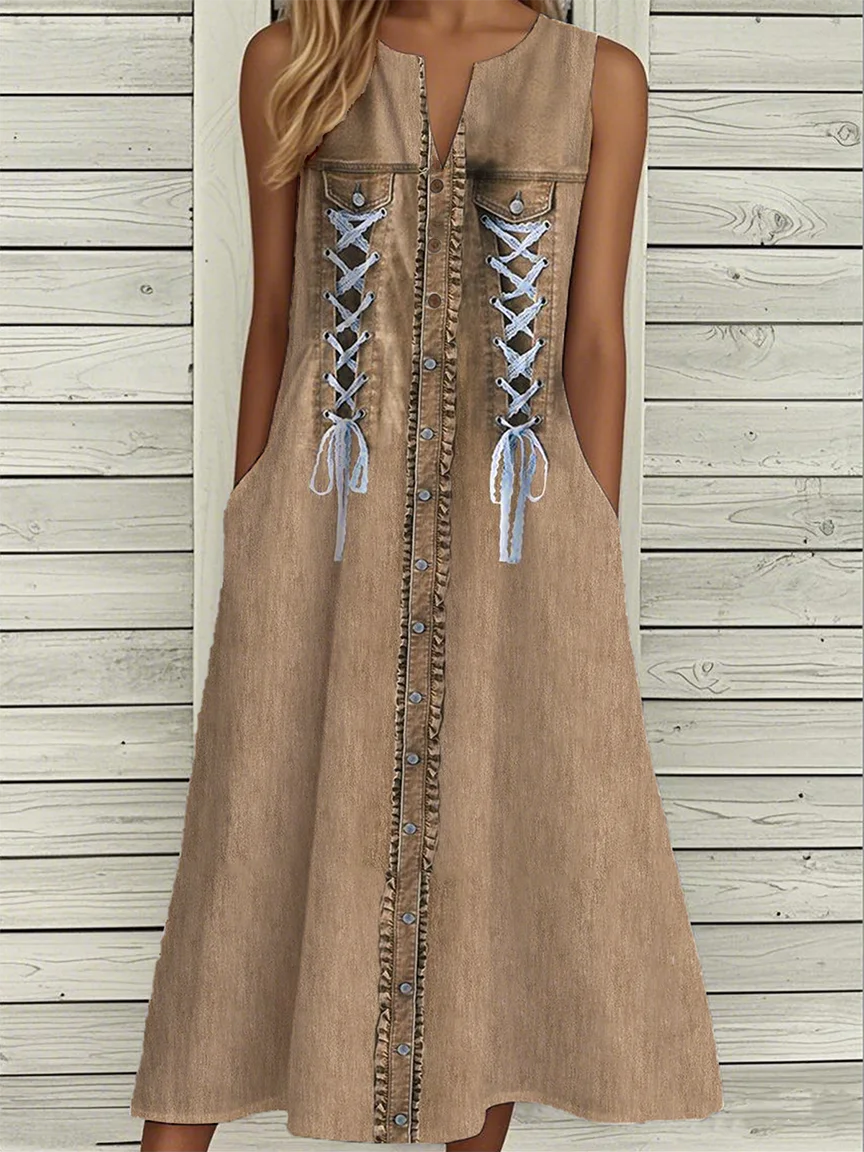 Casual Faux Denim Print Graphic Loose Dress