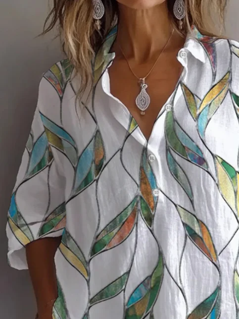 Women's Long Sleeve Shirt Spring/Fall White Floral Printing Shirt Collar Daily Going Out Casual Top