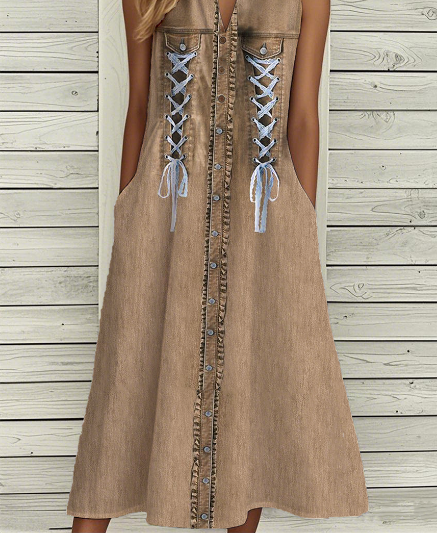 Casual Faux Denim Print Graphic Loose Dress