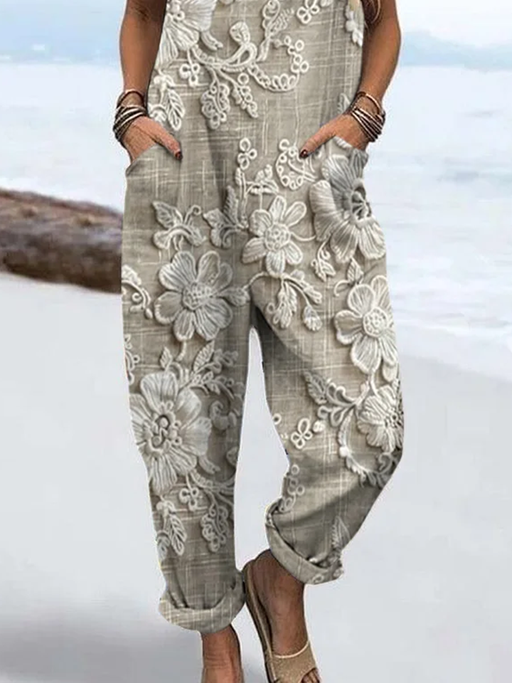 Women's H-Line Overall Square Neck Daily Going Out Casual Printing Floral Spring/Fall Long Jumpsuit Romper