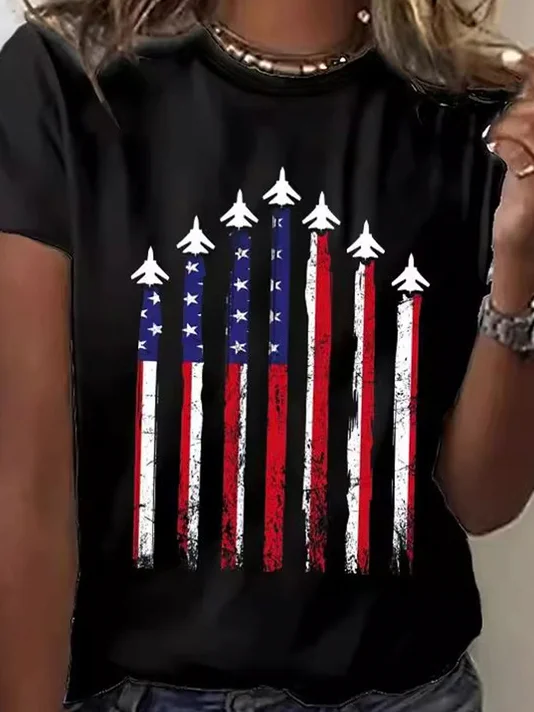 Jersey Crew Neck Casual Independence Day T-Shirt