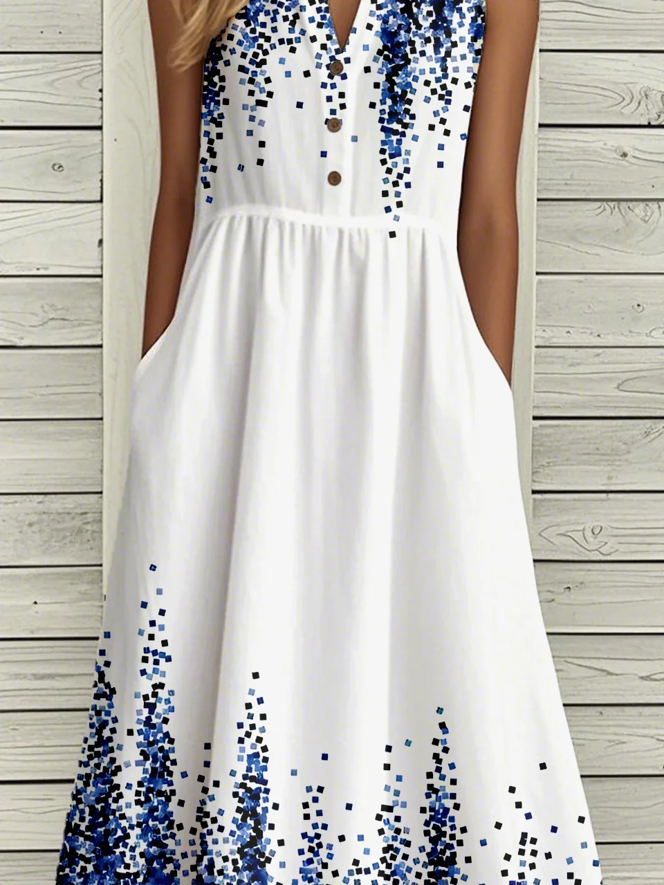 Casual Loose Buckle Notched Dress
