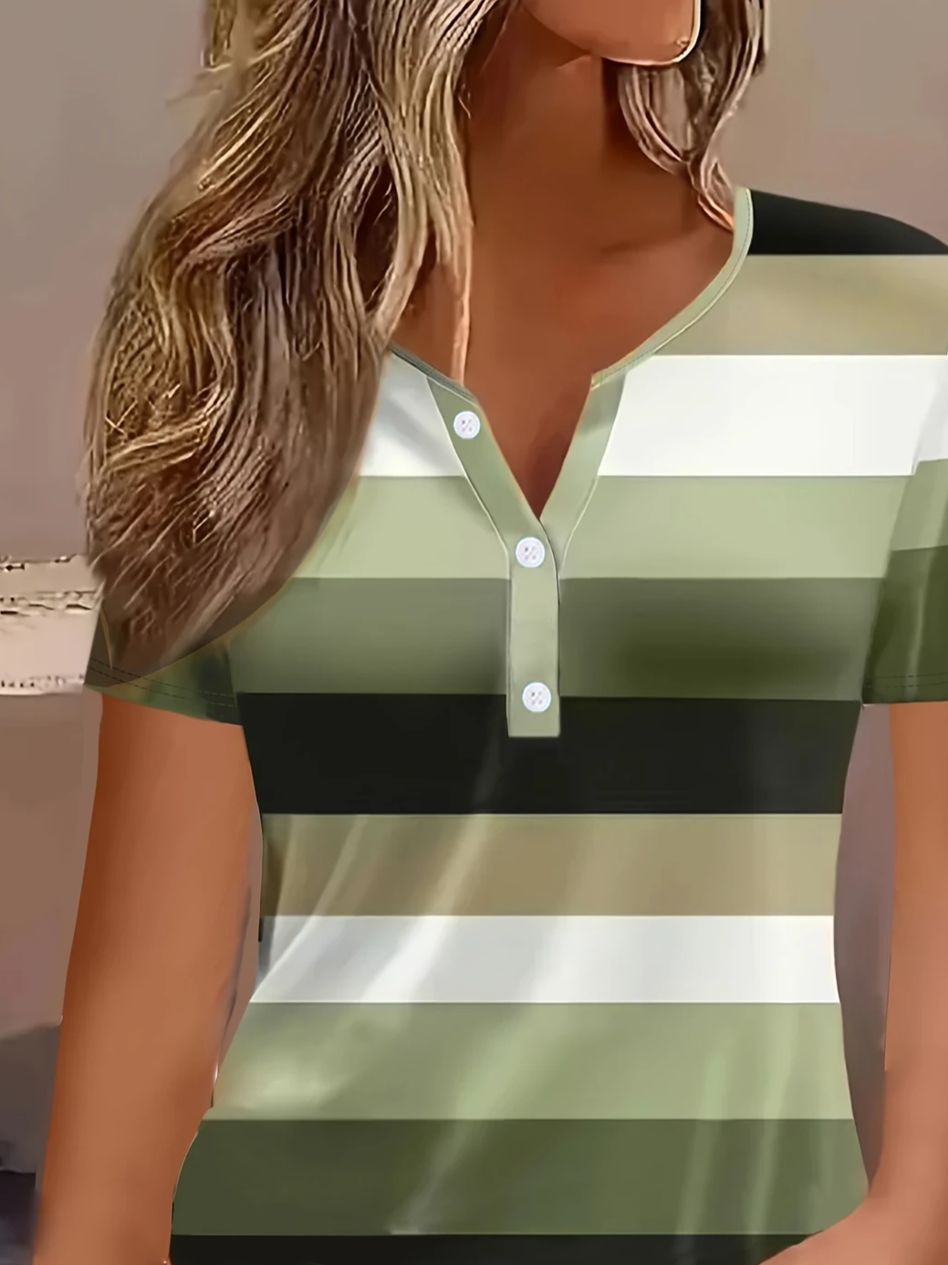Women's Short Sleeve T-shirt Summer Green Striped Printing Crew Neck Daily Going Out Casual Top