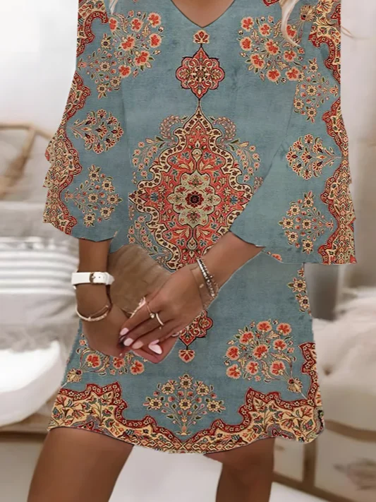 Women's Floral Print V-Neck Dress