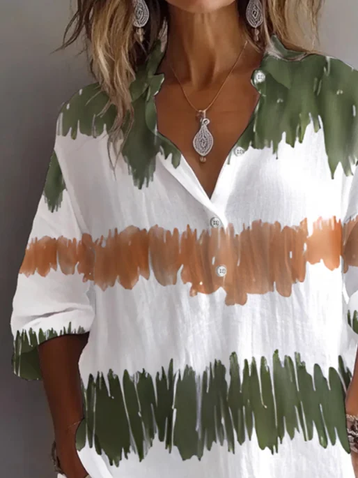 Women's Abstract Print Casual Button-Down Shirt