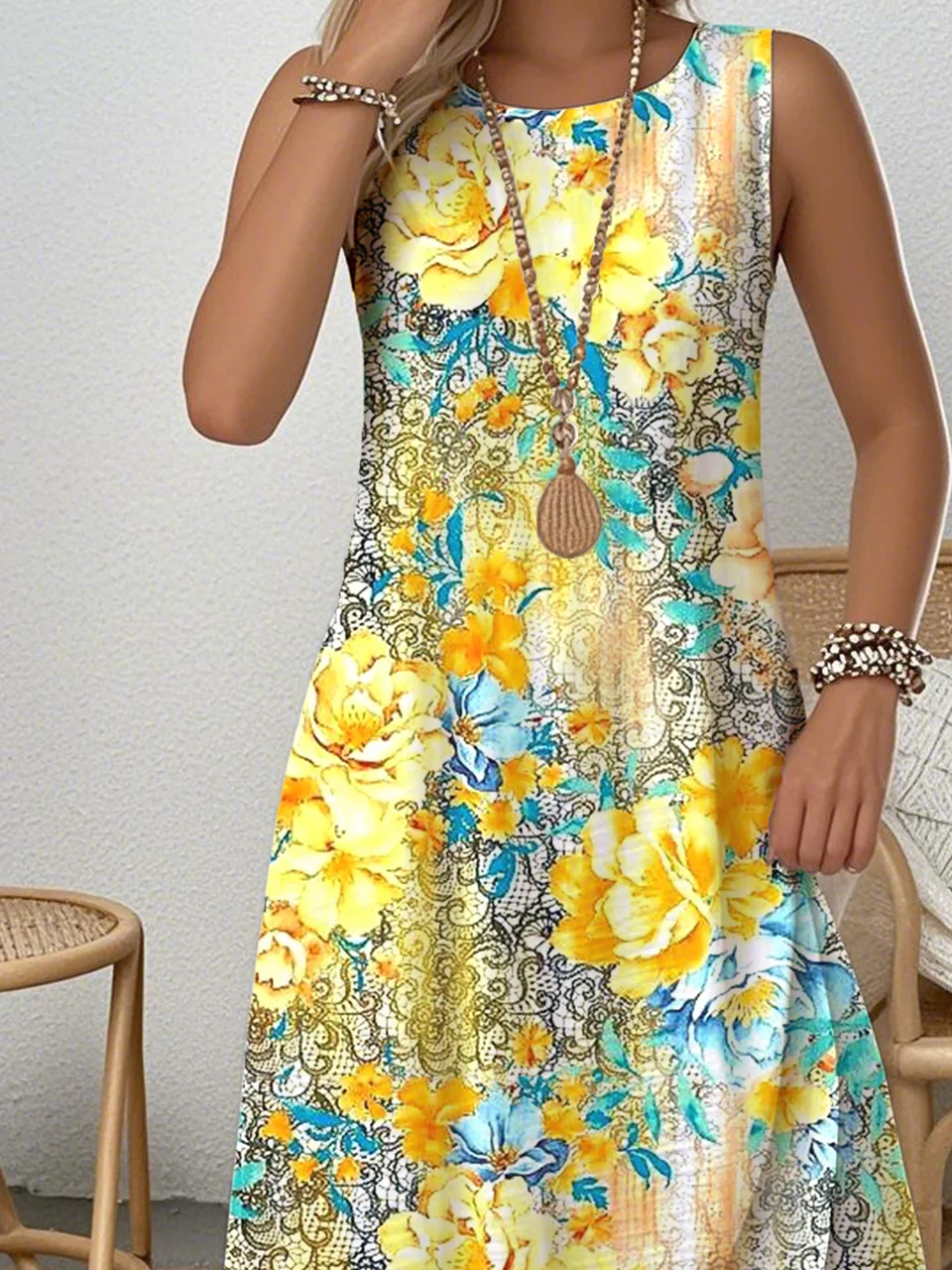 Cotton Crew Neck Simple Loose Dress