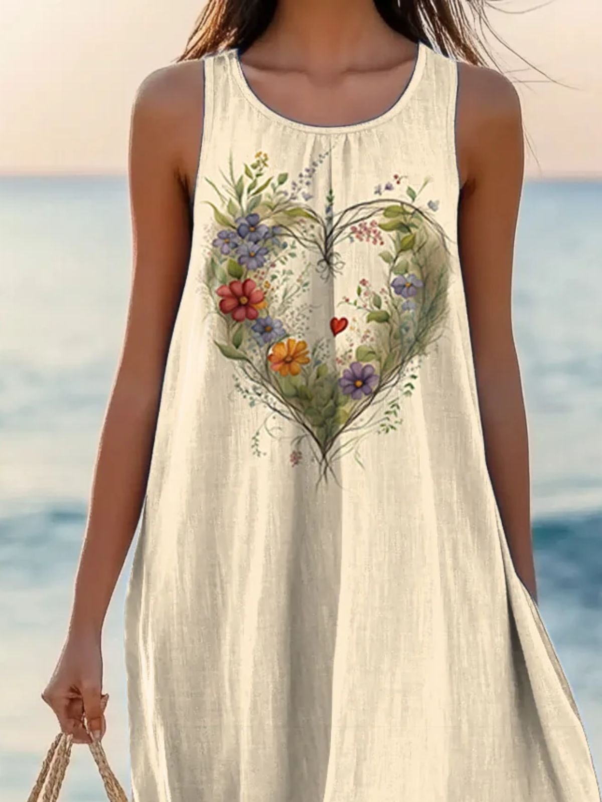 Crew Neck Casual Plants Regular Fit Dress With No