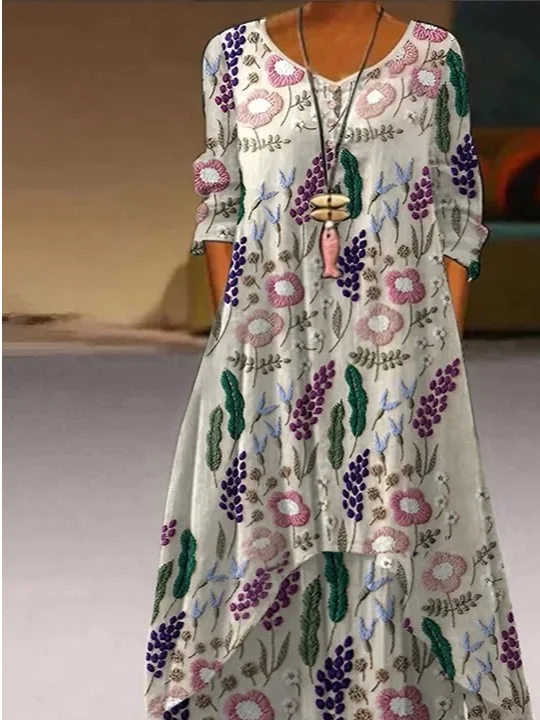 Women's Elegant Casual Double Layer Print Contrast Color Dress