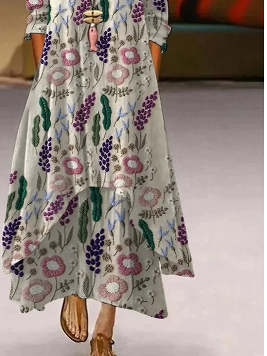 Women's Elegant Casual Double Layer Print Contrast Color Dress