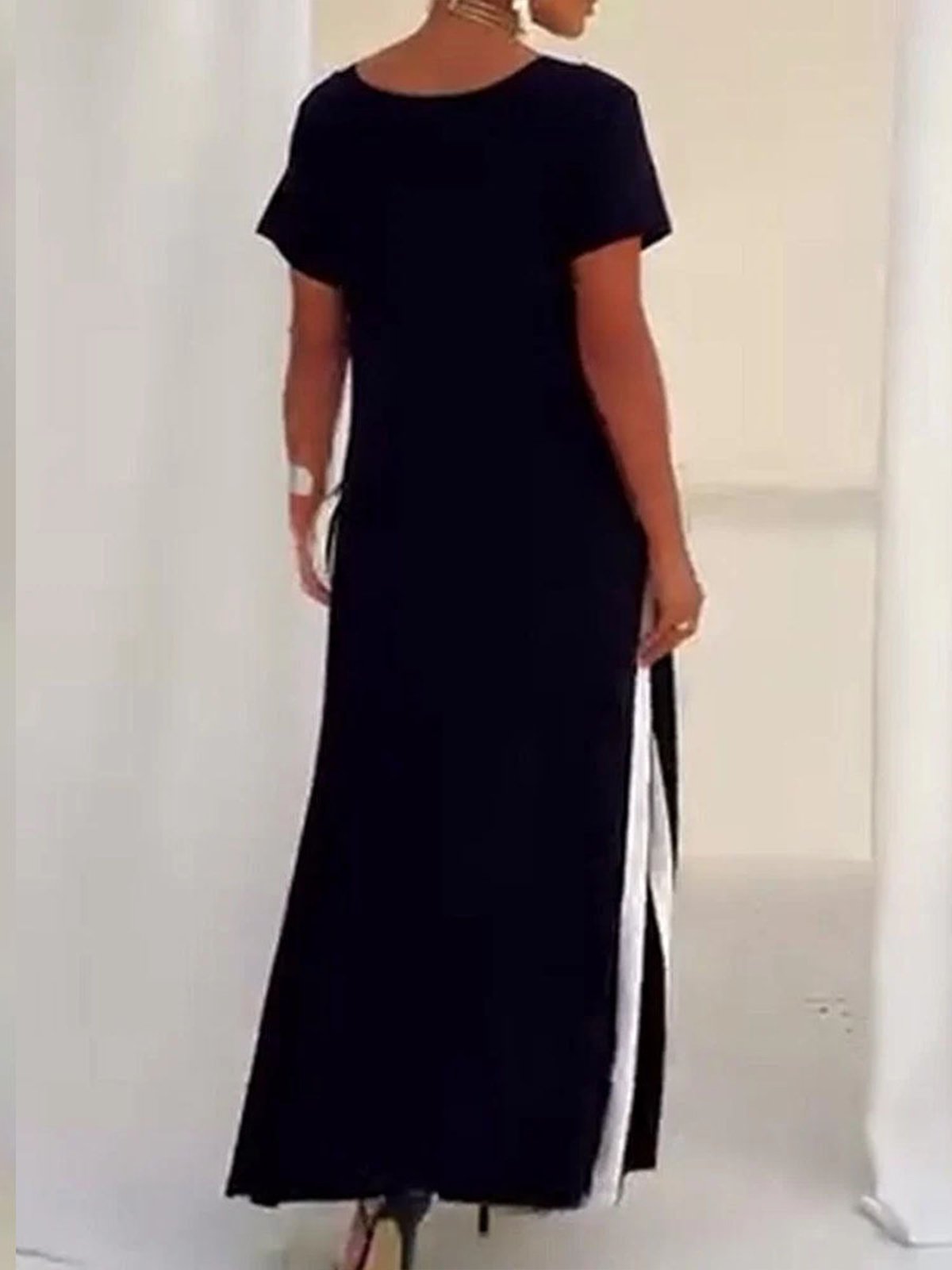 Casual Color Block V Neck Maxi Dress