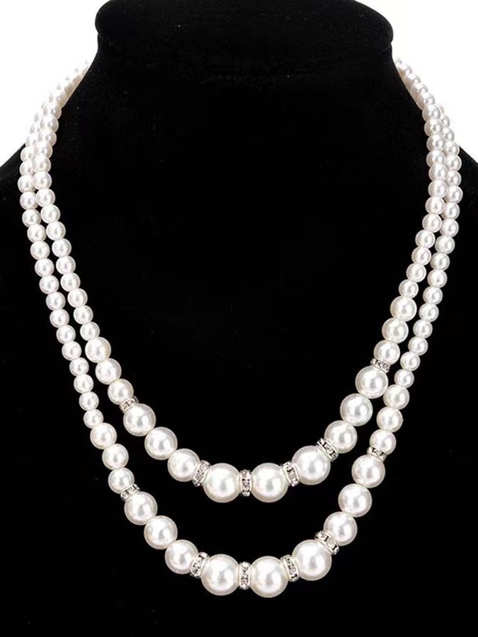 Fashion Imitation Pearl Beaded Necklace Temperament Diamond Double Layer Pearl Sweater Long Chain Necklace