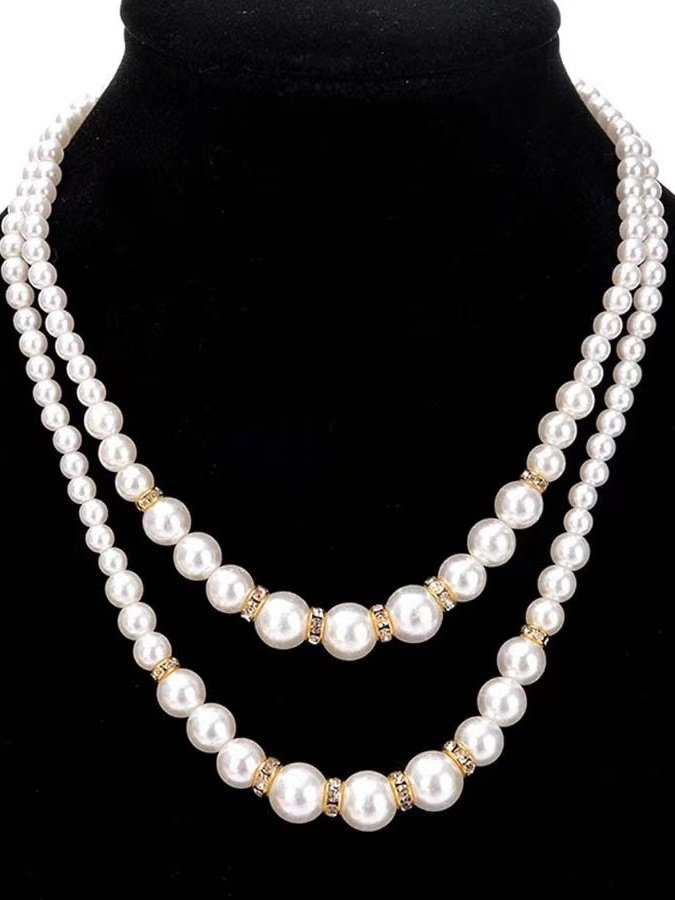 Fashion Imitation Pearl Beaded Necklace Temperament Diamond Double Layer Pearl Sweater Long Chain Necklace