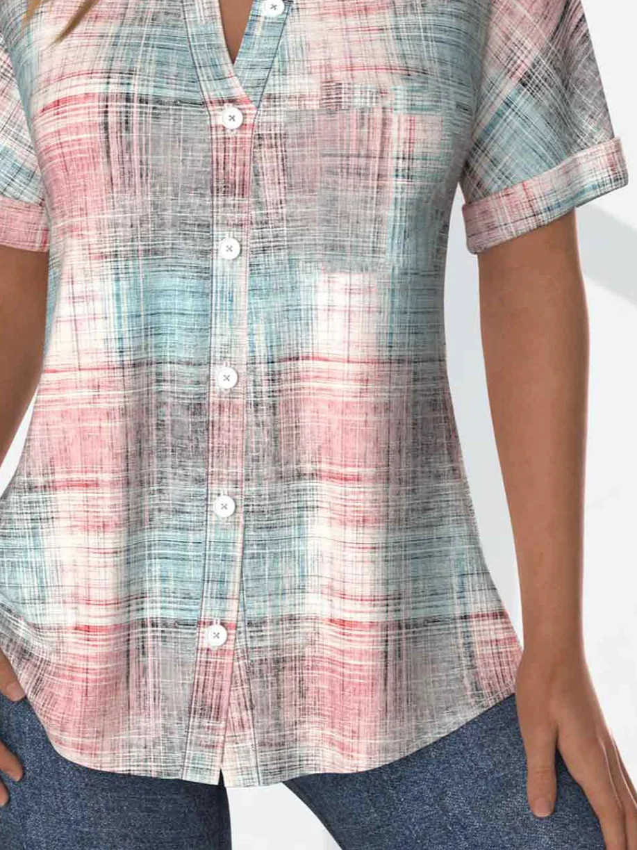 Loose Shawl Collar Simple Linen Blend Shirt