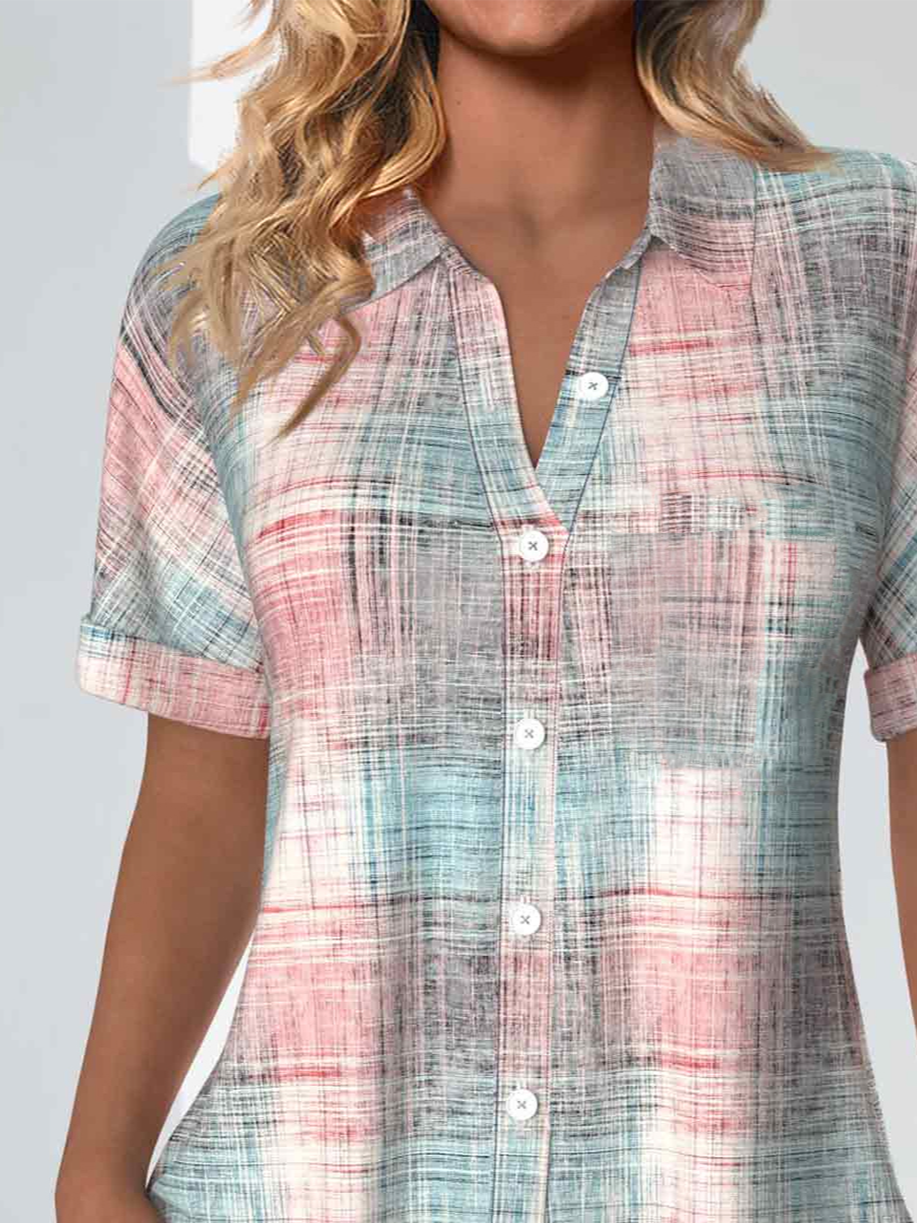 Loose Shawl Collar Simple Linen Blend Shirt