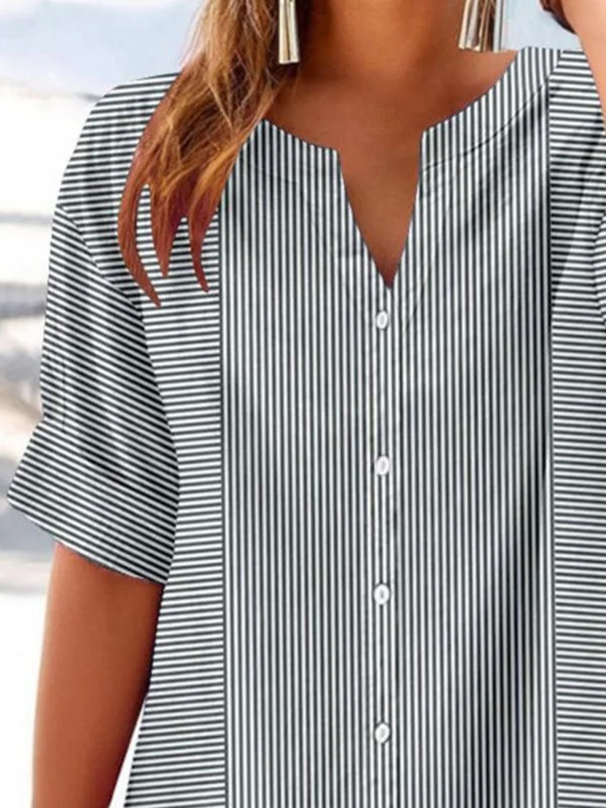 V Neck Ethnic Cotton Shirt