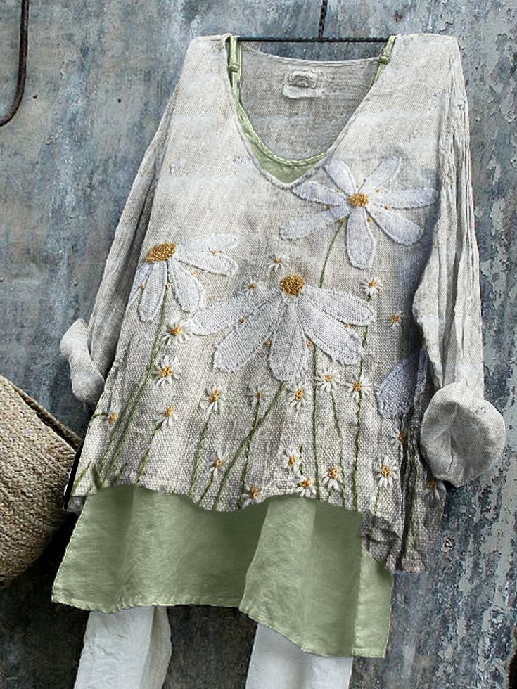 V Neck Regular Fit Casual Cotton Shirt