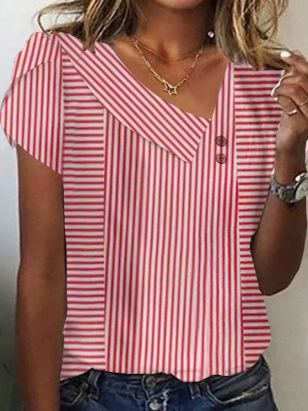 Women's Short Sleeve T-shirt Summer Green Plain Buckle Asymmetrical Daily Going Out Casual Top