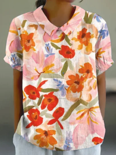 Women's Short Sleeve T-shirt Summer Color1 Geometric Printing Stand Collar Daily Going Out Casual Top